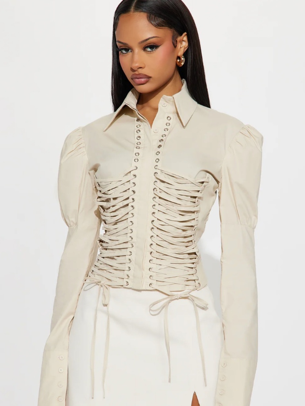 More Than You Think Lace Up Poplin Shirt - Khaki